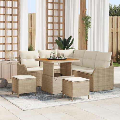 8 komada Vrtni sofa set s jastucima Bež Poli ratan Akacija Slike