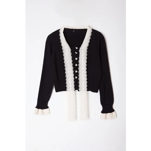 Trendyol Black Garni Detailed Color Block Knitwear Cardigan