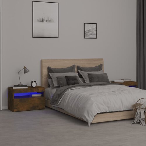  Noćni ormarići 2 kom s LED svjetlima dimljeni hrast 60x35x40 cm Cene