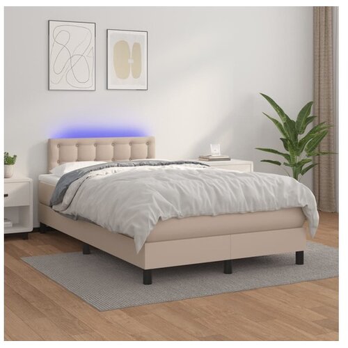  Krevet box spring madrac LED cappuccino 120x200cm umjetna koža Cene