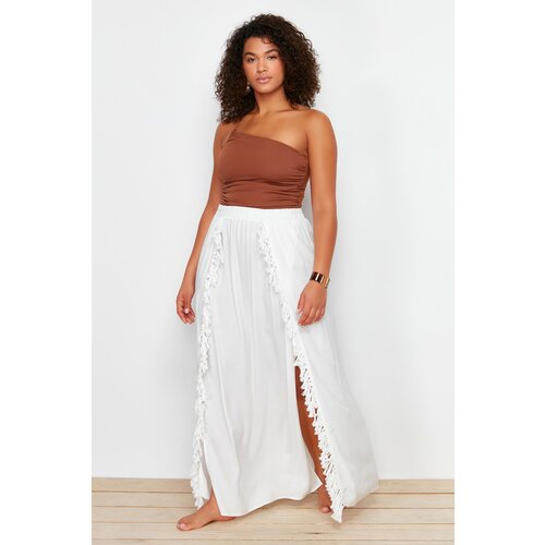Trendyol Curve Ecru Maxi Woven Tasseled Beach Skirt Slike