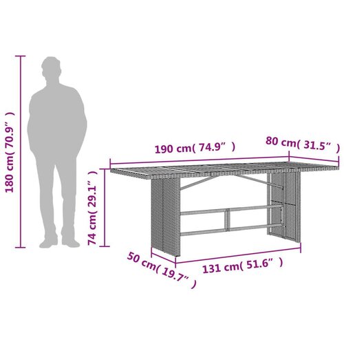 VidaXL vrtni stol s pločom od drva bagrema crni 190x80x74 cm poliratan Slike