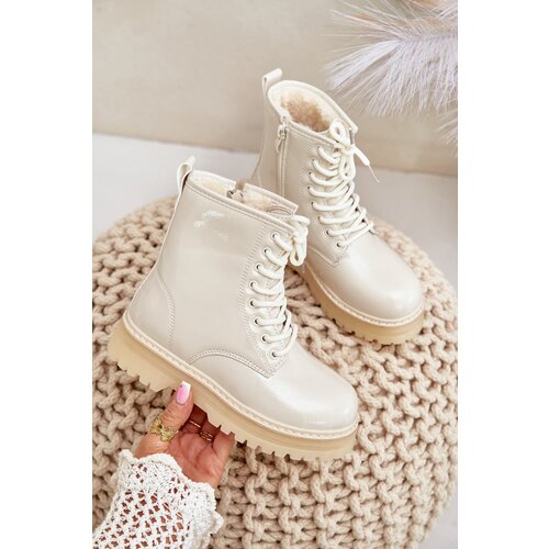 FR1 Warm Girls Patent Boots With Zipper Beige Novita Cene