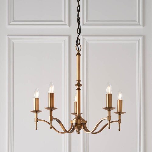 Endon 63627 - Luster na lancu STANFORD 5xE14/40W/230V mesing/bež Slike