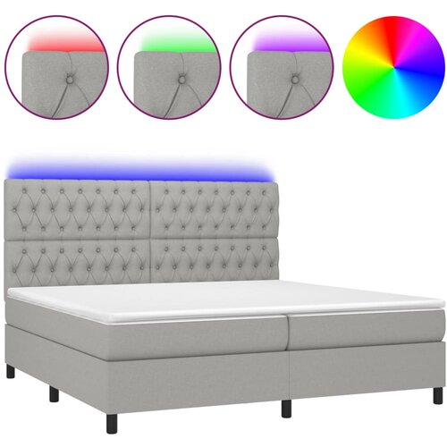 VidaXL Box spring postelja z vzmetnico LED sv. siva 200x200 cm blago, (20724635) Slike