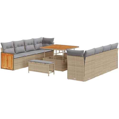  11-dijelni vrtni kauč set s jastučićima bež poli ratan akacija  3-dijelni vrtni set za blagovanje s jastučićima bež poli ratan a Cijene