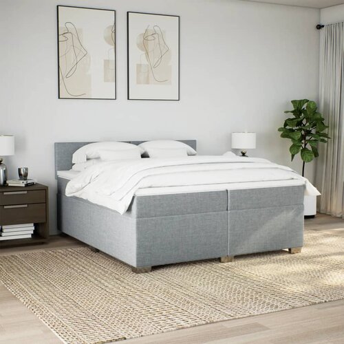  Krevet s oprugama i madracem svjetlosivi 200 x 200cm od tkanine Slike