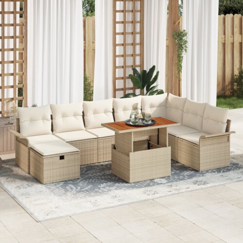 vidaXL 9-delni vrtni sofa set s blazinami bež poli ratan Cene