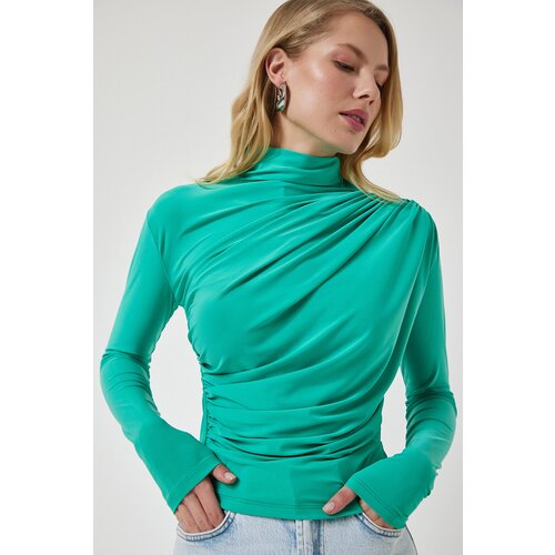  Women's Light Green Gathered Detailed High Neck Sandy Blouse Cijene