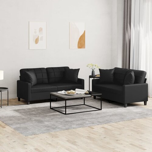  2-dijelni set sofa s jastucima crni od umjetne kože Cijene