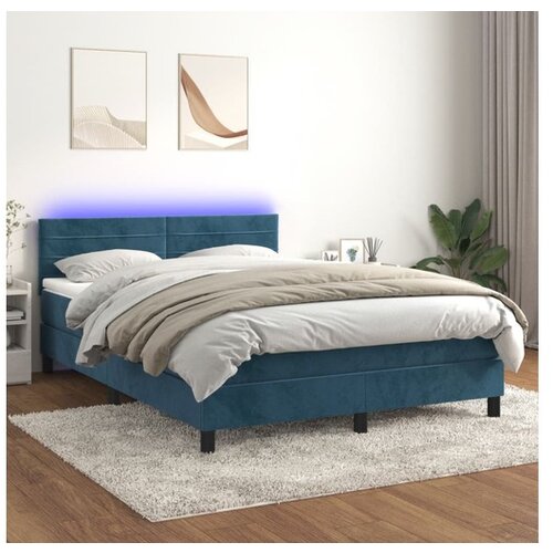 VidaXL Krevet box spring s madracem LED tamnoplavi 140x200 cm bar&amp;scaron;un Slike
