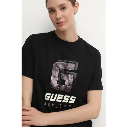 Guess Bombažna kratka majica INS ženska, črna barva, V4YI07 I3Z14