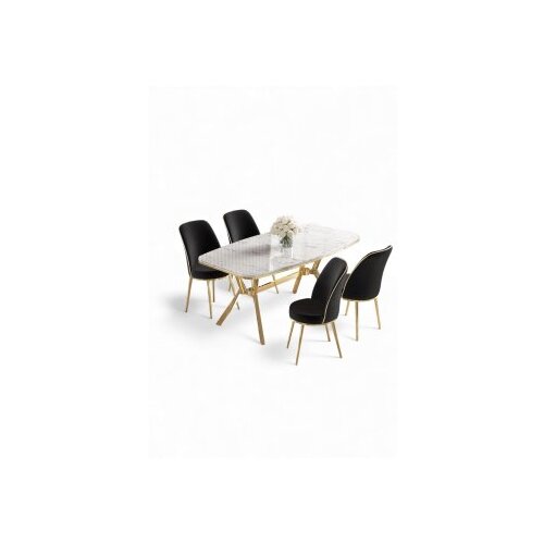 Hanah home Set trpezarijskog stola i stolica (5 delova) Lena White Marble Gold Black Cene