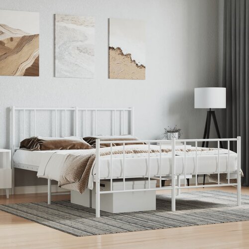 vidaXL Metalni okvir kreveta uzglavlje i podnožje bijeli 150 x 200 cm Cijene