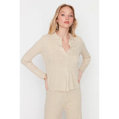 Trendyol Beige Polo Collar Knitwear Bottom-Top Suit