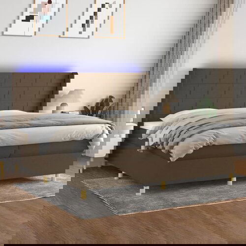  The Living Store Box spring postelja z vzmetnico LED temno rjava 200x200cm blago - Box Spring Postelja, (21450249) Slike