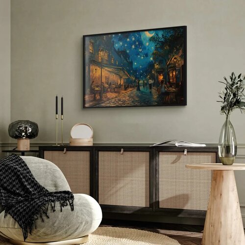  Plakat - Paris street &ndash; a painting inspired by Vincent van Gogh\'s style 90x60 Crni okvir Cijene