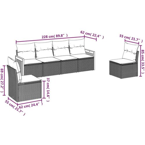 vidaXL 6-dijelni set vrtnih sofa od poliratana s jastucima sivi Cijene
