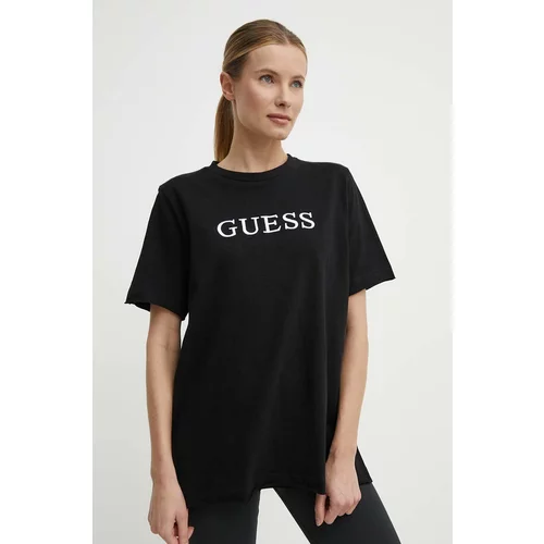 Guess Bombažna kratka majica ATHENA ženska, črna barva, V4GI12 KC641