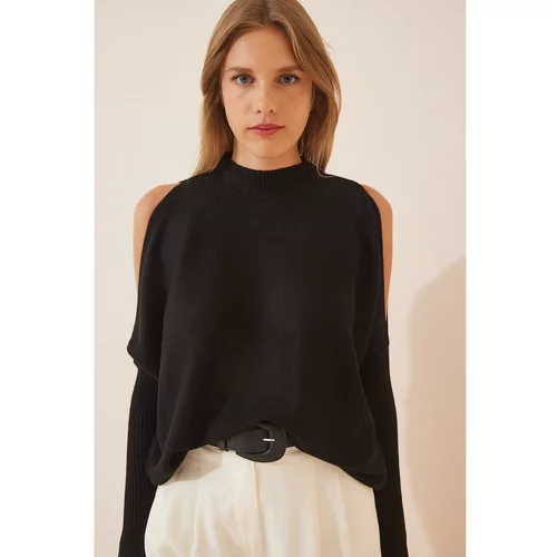 Happiness İstanbul Women's Black Cut Out Detailed Oversize Knitwear Sweater
