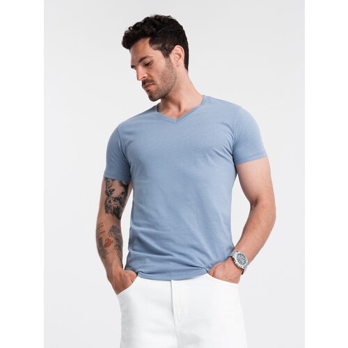 Ombre BASIC men's classic cotton T-shirt with a serape neckline - blue Cene