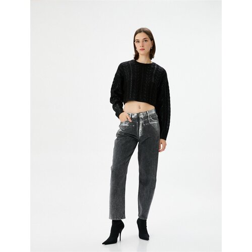 Koton Crop Sweater Knit Crew Neck Hair Braid Textured Slike