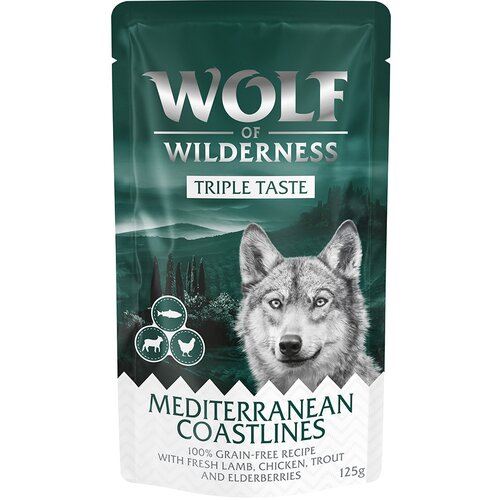 Wolf of Wilderness "Triple Taste" 12 x 125 g Mediterranean Coastlines - jagnjetina, piščanec, postrv Cene