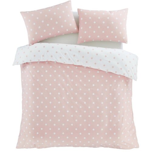 Catherine Lansfield Bela/rožnata podaljšana flanelna posteljnina za zakonsko posteljo 230x220 cm Polka Dot – Cene