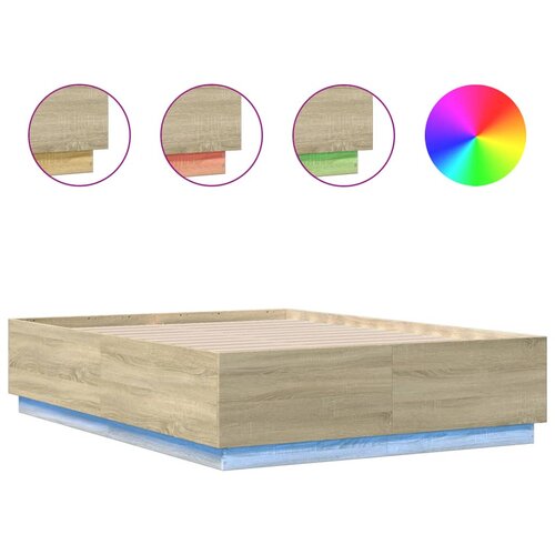 Maison Chic Posteljni okvir - Dvoposteljna postelja - Zakonska postelja z LED lučkami sonoma hrast 140x190 cm inž. les, (21696992) Cene