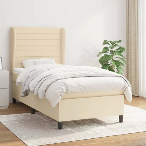  Krevet s oprugama i madracem krem 90 x 190 cm od tkanine