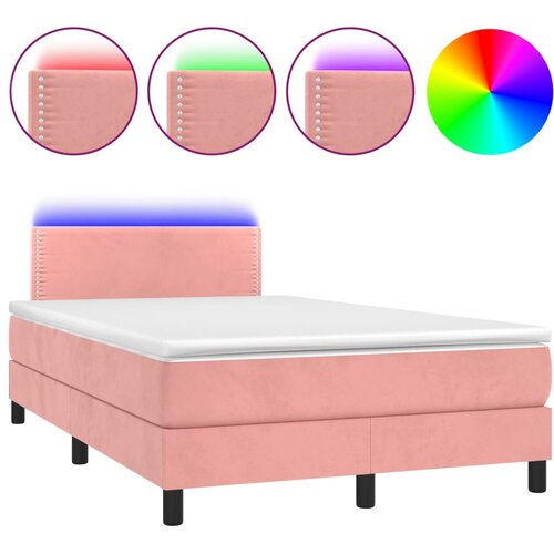 vidaXL Box spring postelja z vzmetnico LED roza 120x200 cm žamet, (20725154) Cene