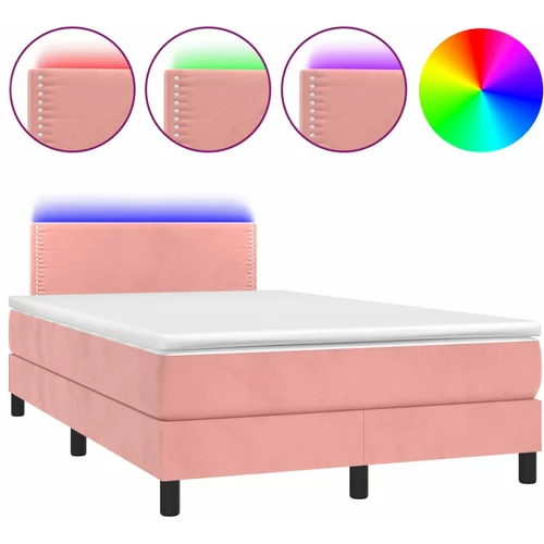 vidaXL Box spring postelja z vzmetnico LED roza 120x200 cm žamet, (20725154)