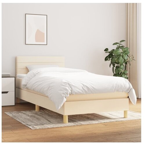  Box spring postelja z vzmetnico krem 90x200 cm blago Cene