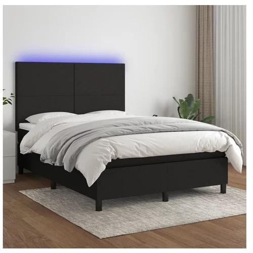 vidaXL Box spring postelja z vzmetnico LED crna 140x200 cm b