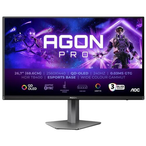 AOC Agon Pro AG276QZD2 26.7&amp;quot; WQHD OLED ravni OLED panel, 0.03ms (GtG), 240Hz 2560x1440 piksela, 16:9 Slike