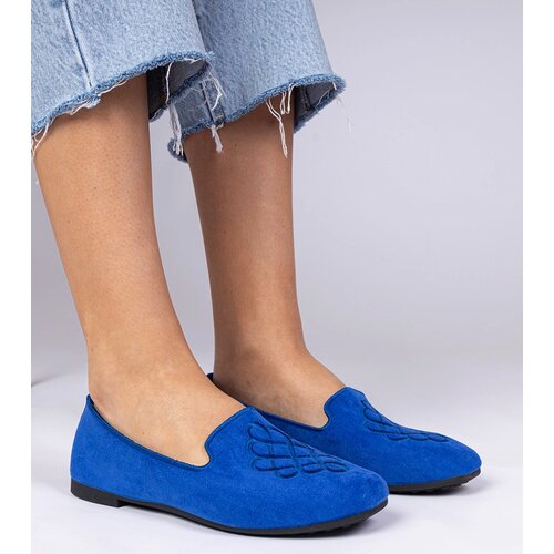 Gemre Blue women's eco-suede ballet flats with embroidery Ronna Cijene