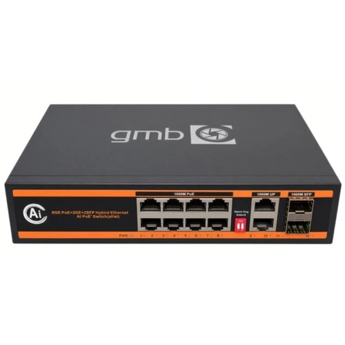 Gembird GMB POE-GS1010PS2 Switch, IEEE802.3af/at, 8 PoE 100/1000M, 2 UP-Link 100/1000M +2 SFP port, 52V 150W Cene