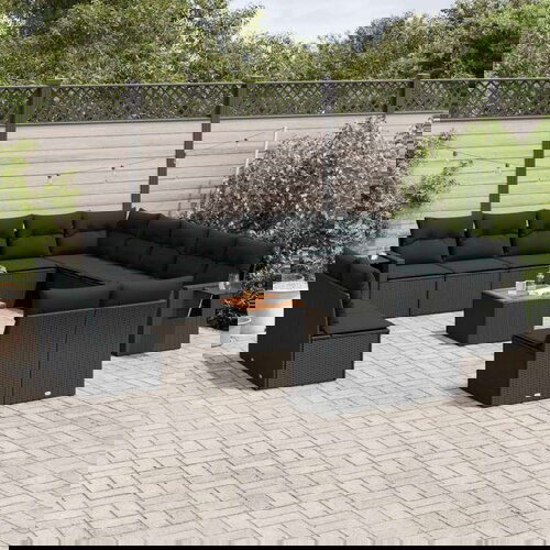  14-dijelni set vrtnih sofa s jastucima poliratan crni Slike