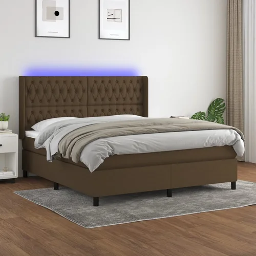  The Living Store Box spring postelja z vzmetnico LED temno rjava 180x200cm blago - Box Spring Postelja, (21453889)