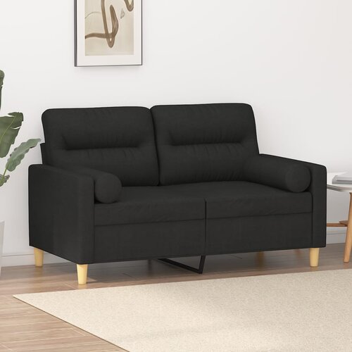  The Living Store Kavč dvosed z blazinami črn 120 cm blago - Kavč Dvosed, (21484398) Slike