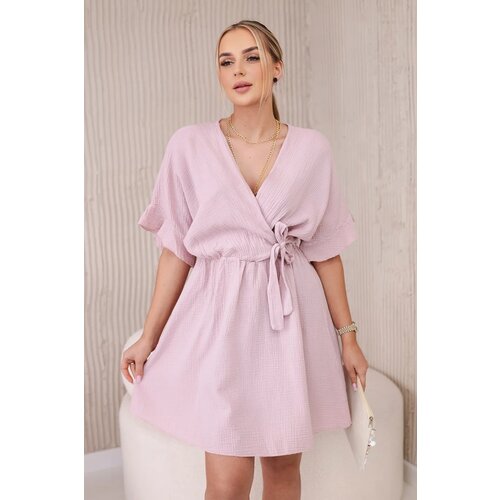 Włoski Muslin dress with waist dark pink Slike
