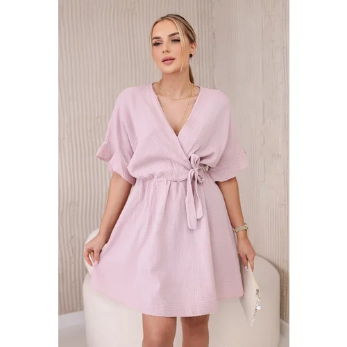 Włoski Muslin dress with waist dark pink