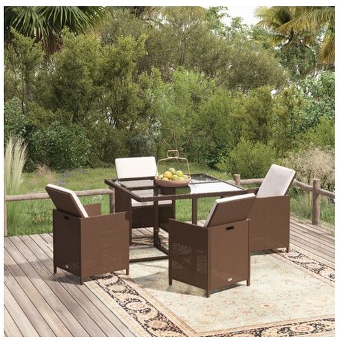  5-dijelni vrtni blagovaonski set s jastucima poliratan smeđi Cijene