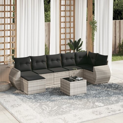 vidaXL 8-dijelni set vrtnih sofa od poliratana s jastucima svjetlosivi Cene