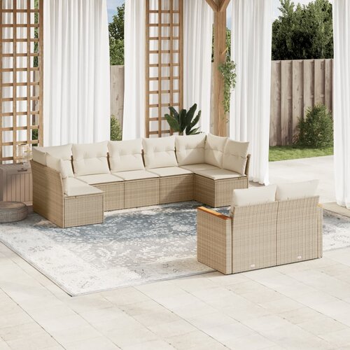 vidaXL 9-dijelni set vrtnih sofa s jastucima bež od poliratana Cijene