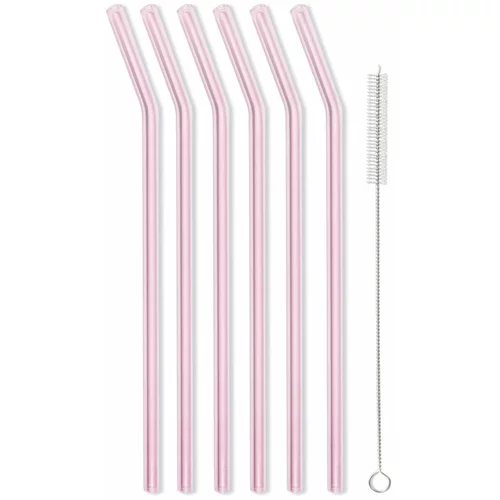 Vialli Design Set s 6 ružičastih staklenih slamki , dužina 23 cm