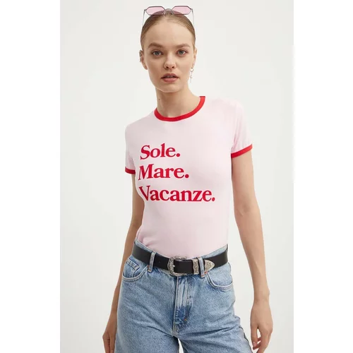 Drivemebikini Bombažna kratka majica Sole Mare Vintage ženska, roza barva