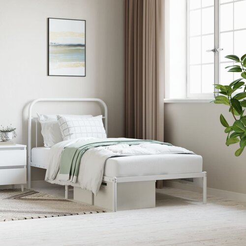 VidaXL Metalni okvir za krevet s uzglavljem bijeli 100x190 cm Slike