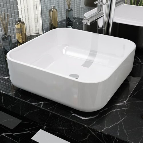 vidaXL Umivalnik Kvadratni Bela Keramika 38x38x13,5 cm Cene