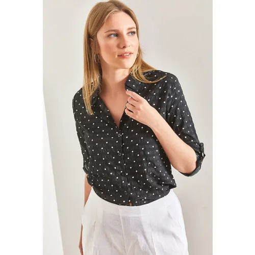 Bianco Lucci Women's Sleeve Fold Polka Dot Viscose Shirt